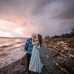 engagement photos with flowy dress - beach sunset engagement session